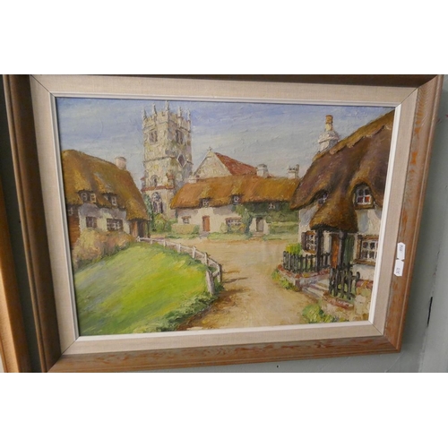 314 - Signed oil on board - Isle of Wight town scene together with a signed oil on canvas of a girl