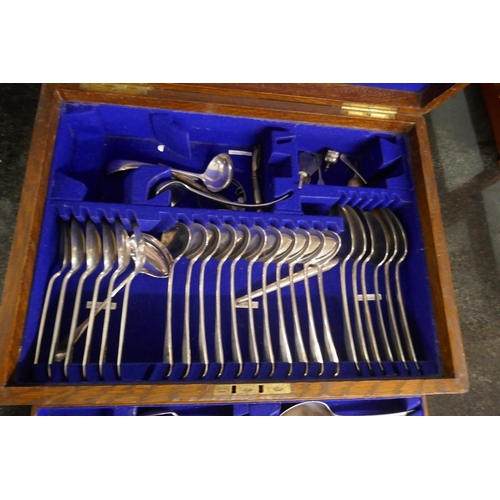 336 - Oak cased canteen of cutlery to include scrap silver