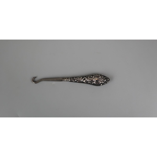 5 - Silver fruit knife together with a silver handled button hook