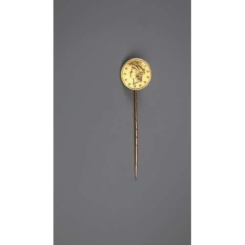 69 - Gold brooch set with 18ct gold dollars - together with a gold stick pin set with 18ct gold dollar da... 