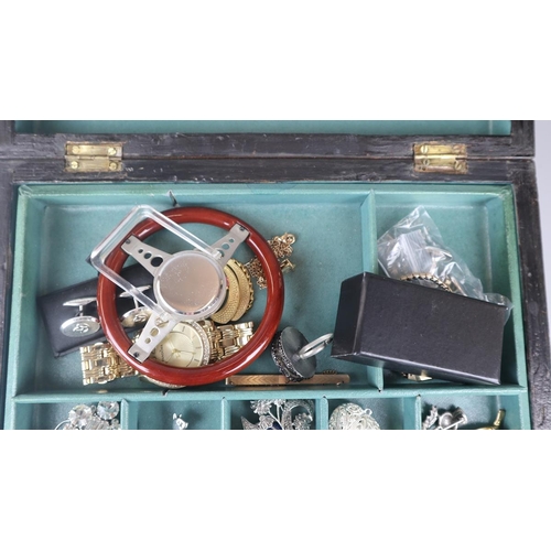 95 - Inlaid jewellery box with costume jewellery