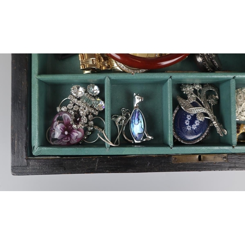 95 - Inlaid jewellery box with costume jewellery