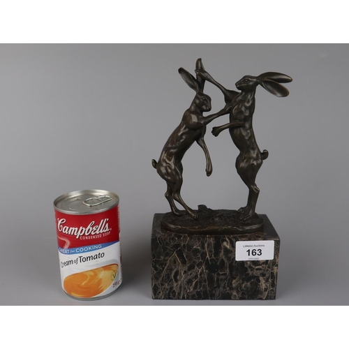 163 - Bronze boxing hares figure - Approx height: 25cm