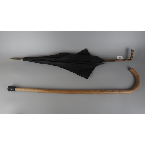 229 - Antique parasol together with a walking stick