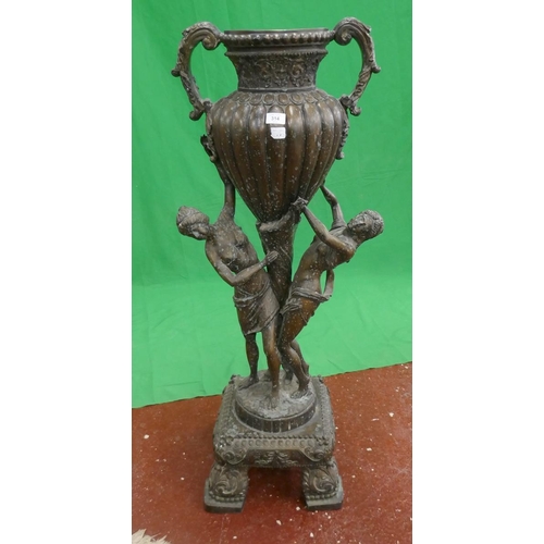 314 - Fine large antique bronze floor standing figure urn - Approx height: 118cm
