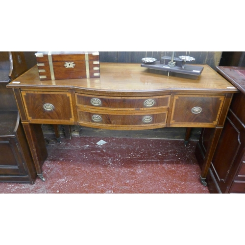 330 - Edwardian mahogany inlaid 5 drawer side table - Approx size: W: 130cm D: 58cm H: 77cm