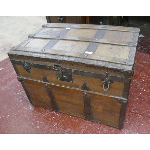 332 - Antique metal bounded travel trunk