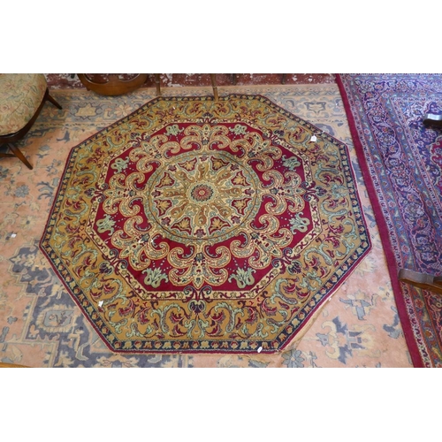 349 - Antique octagonal red patterned rug 