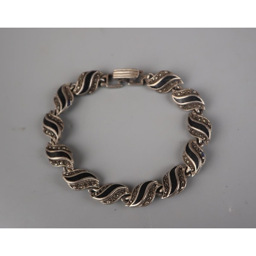 37 - Silver marcasite enamel bracelet