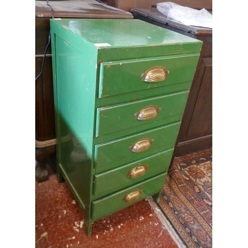 370 - Green painted chest of 6 drawers - Approx size: W: 36cm D: 36cm H: 74cm