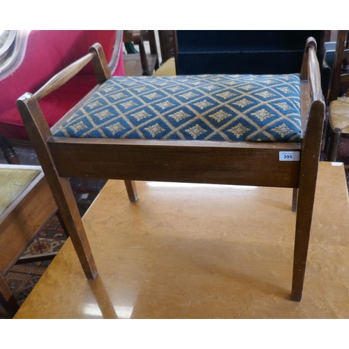 395 - Edwardian upholstered piano stool with sheet music compartment 