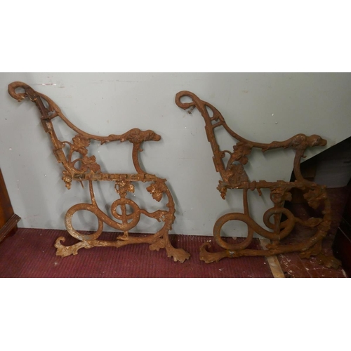 410 - Pair of original Coalbrookdale bench ends with kite foundry mark