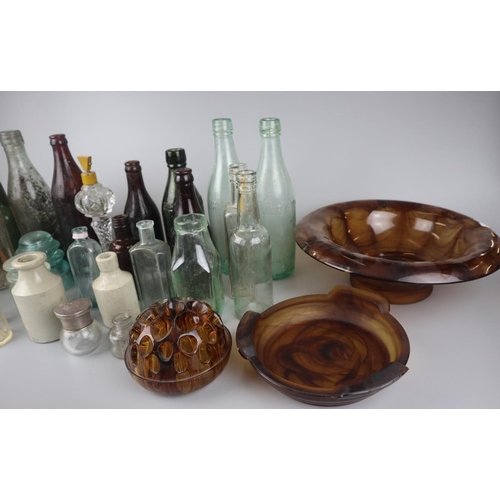 171 - Collection of glass to include pylon insulator caps and early bottles