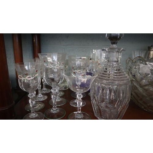 178 - Collection of cut glass to include ships decanter