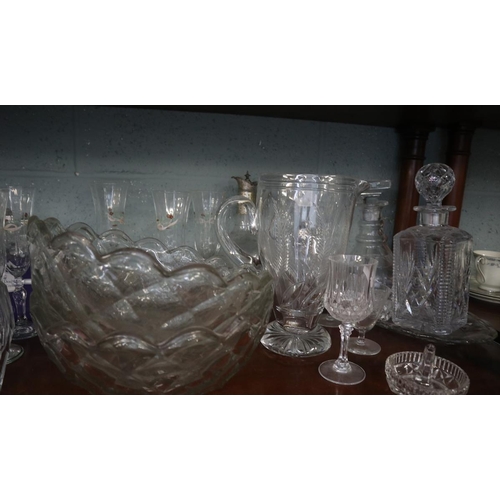 178 - Collection of cut glass to include ships decanter