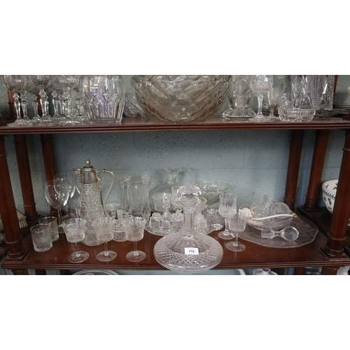 178 - Collection of cut glass to include ships decanter