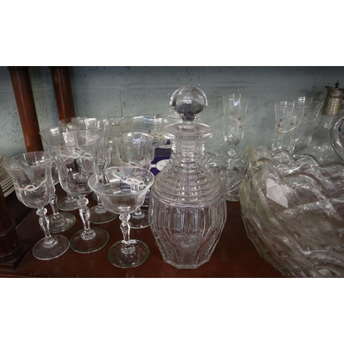 178 - Collection of cut glass to include ships decanter