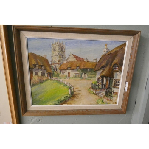 247 - Signed oil on board - Isle of Wight town scene together with a signed oil on canvas of a girl