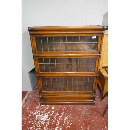 312 - Globe-Wernicke 3 tier book case metal bound with leaded glass