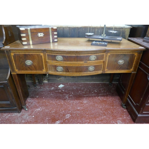 330 - Edwardian mahogany inlaid 5 drawer side table - Approx size: W: 130cm D: 58cm H: 77cm