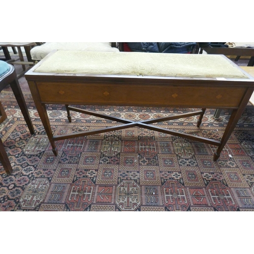378 - Edwardian inlaid duo piano stool with storage compartment