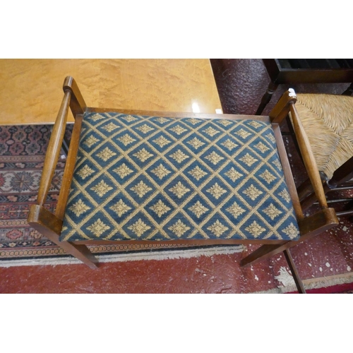395 - Edwardian upholstered piano stool with sheet music compartment 