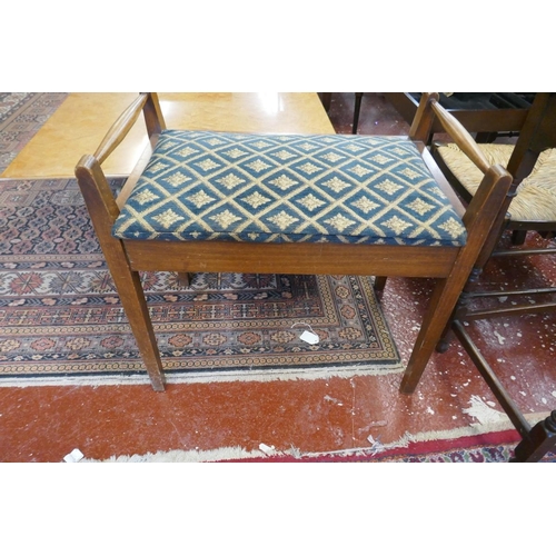 395 - Edwardian upholstered piano stool with sheet music compartment 