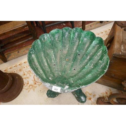 402 - Victorian lead bird bath on dolphin base - Approx height: 50cm