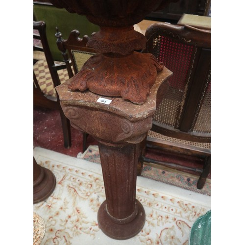 403 - Pair of tall cast iron planters on Ionic columns - Approx height: 130cm