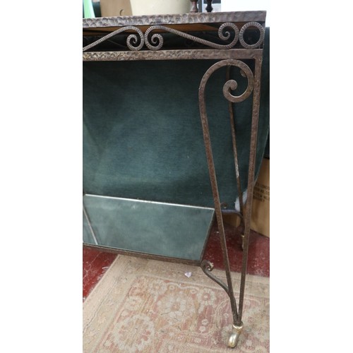 205 - Metal mirrored top side table on casters