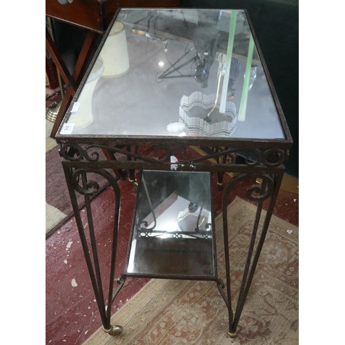 205 - Metal mirrored top side table on casters