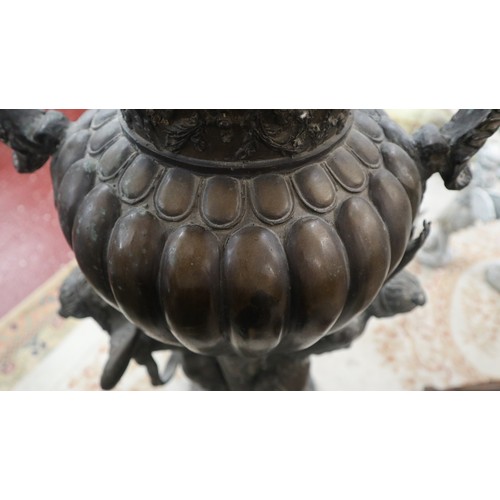 314 - Fine large antique bronze floor standing figure urn - Approx height: 118cm