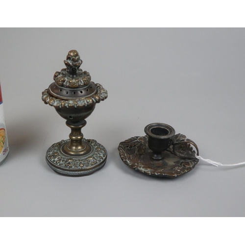 103 - Bronze pastel burner together with a bronze night stick - Approx height: 10cm