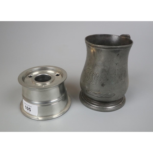 105 - Antique tankard and pewter inkwell