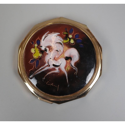 107 - Rare equestrian themed Stratton 10 sided compact (proceeds to charity)