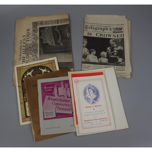 123 - Collection of 1953 Coronation memorabilia relating to events in Warwick