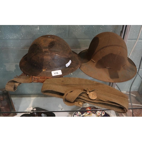 175 - 2 military helmets together with military cap