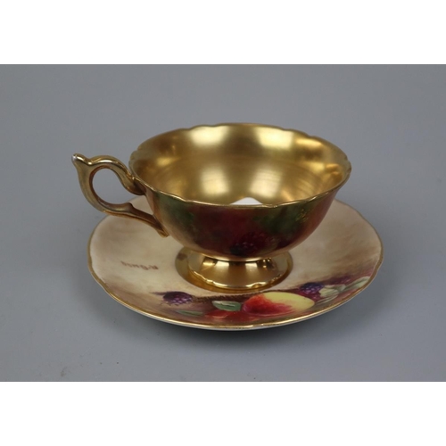 179 - Hand painted saucer and tea cup by Worcester artist Richard Budd