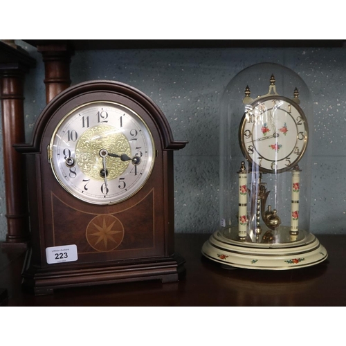 223 - Mantle clock together with a glass cased clock