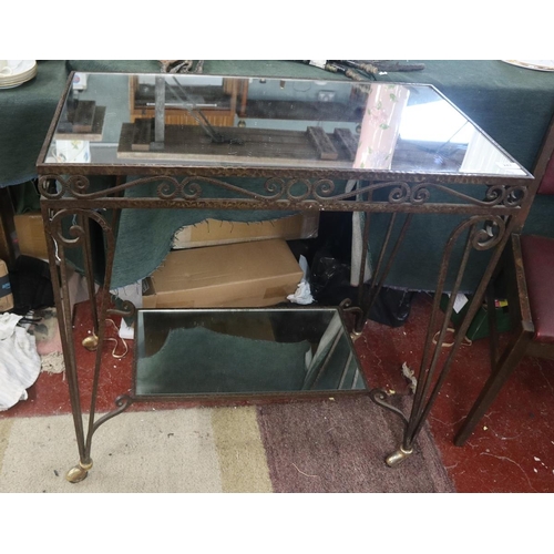 247 - Metal mirrored top side table on casters - Approx size: W: 80cm D: 44cm H: 81cm