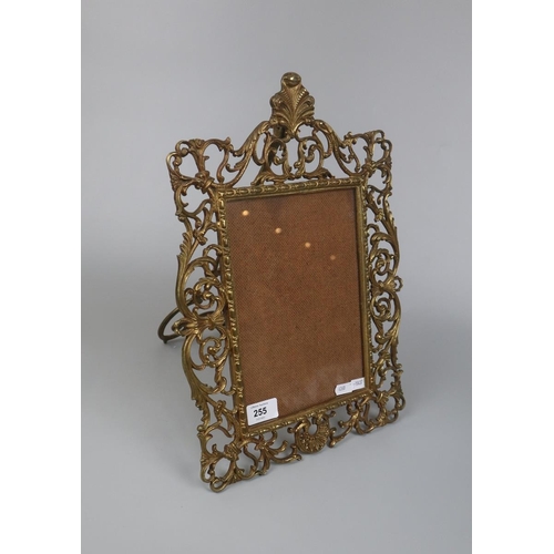 255 - Large brass photo frame on stand