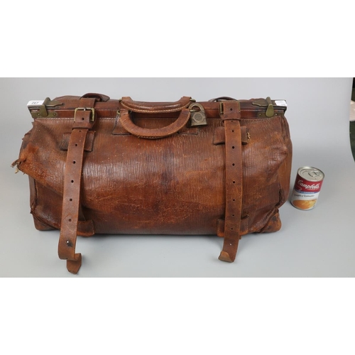 267 - Large antique leather Gladstone bag