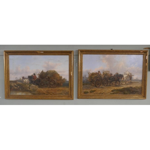 363 - Alexis de Leeuw - Belgian 1848 – 1900 - Pair of oils on canvas, Horse & cart scenes (Image sizes... 