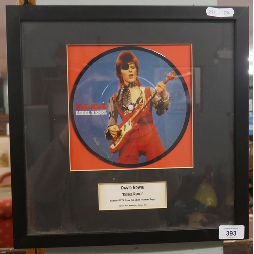 393 - Framed David Bowie 'Rebel Rebel' picture record