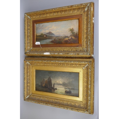 397 - Pair of antique oils in gilt frames - Approx image sizes both: 39cm x 19cm