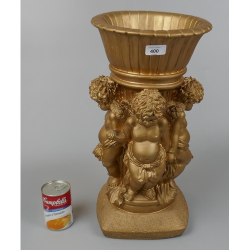 400 - Cherub themed gilt planter