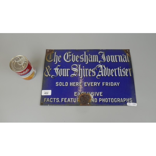 402 - Enamel advertising sign - Evesham Journal and The Four Shires Advertiser - Approx size: 38cm x 25.5c... 