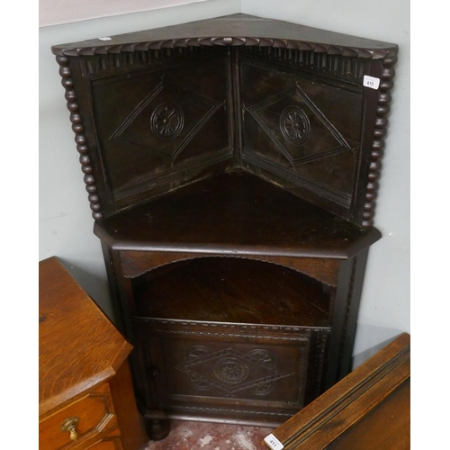 410 - Antique oak carved corner cupboard