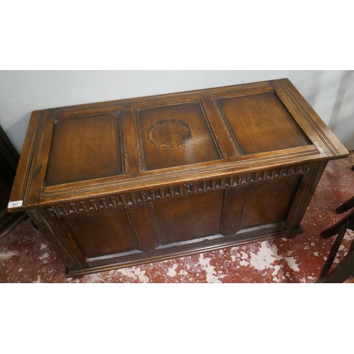 411 - Antique carved oak coffer - Approx size: W: 107cm D: 49cm H: 56cm