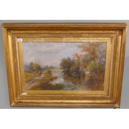 479 - Oil on canvas River landscape signed Hallerday - Approx image size: 64cm x 39cm